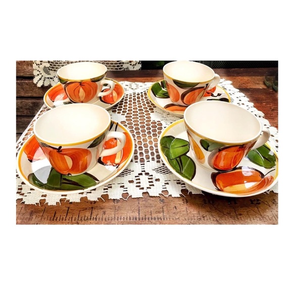 Vintage Mid Century Modern Pumpkin Cup Saucer Set - Picture 7 of 8